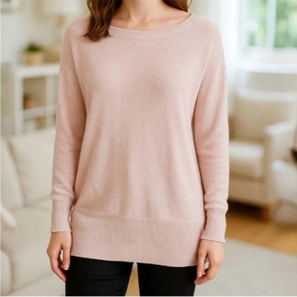 White House Black Market Blush Cashmere Blend Long Drop Shoulder Sweater